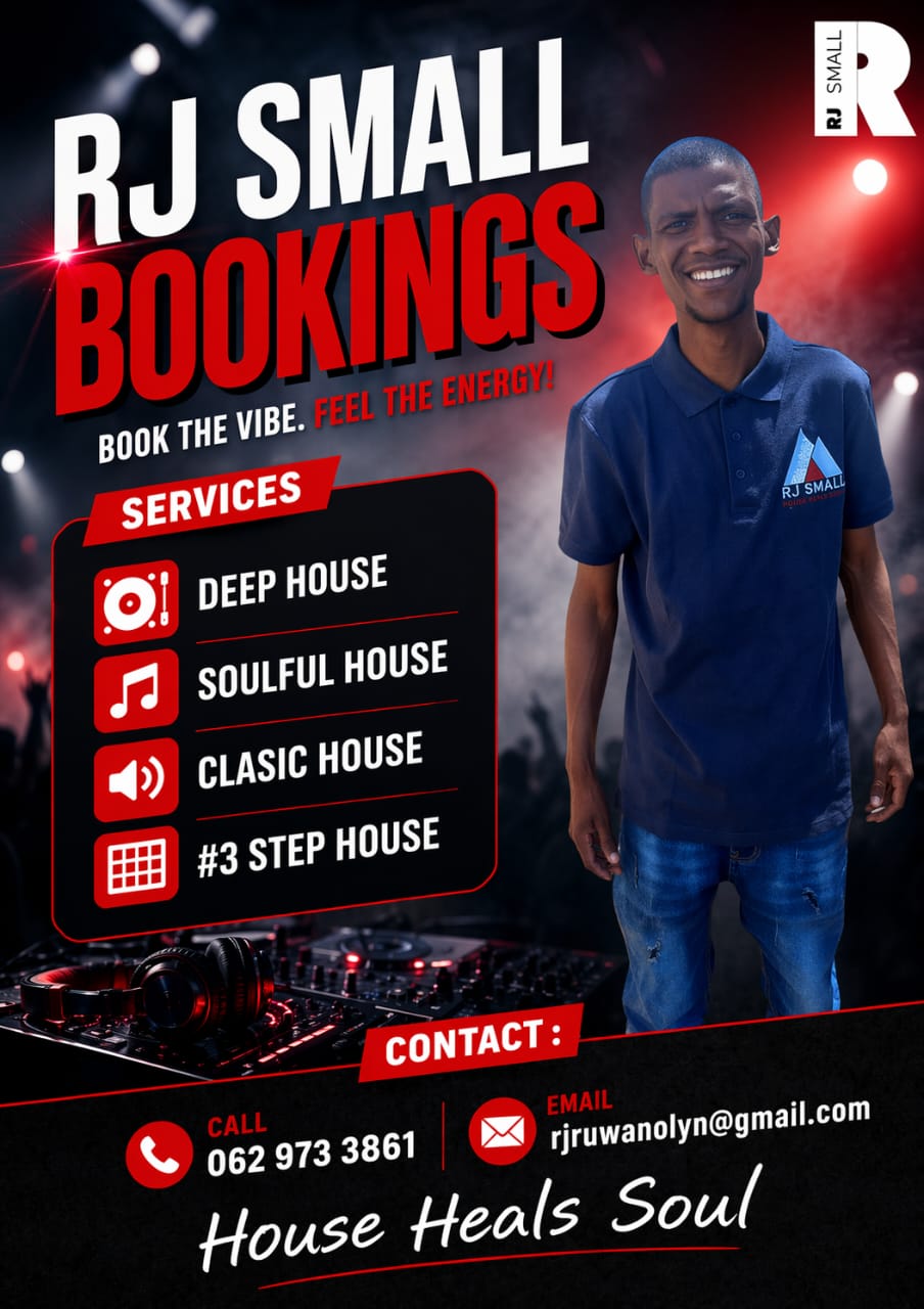 RJ Small Bookings poster listing DJ services and contact details
